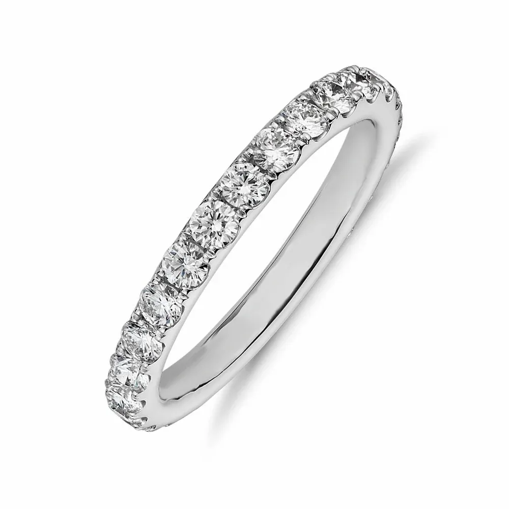 Moissanite Pave Full Eternity Wedding Band Stackable Ring In Sterling Silver-Sterling Silver-lornajewelry