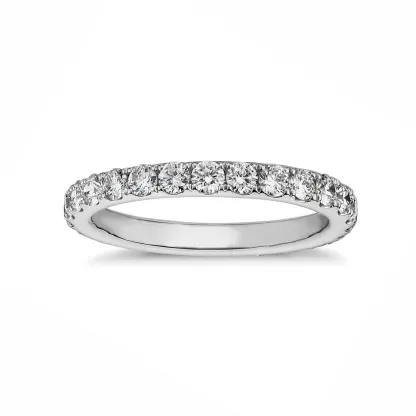 Moissanite Pave Full Eternity Wedding Band Stackable Ring In Sterling Silver-Sterling Silver-lornajewelry