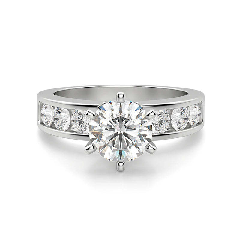 2Ct Moissanite Round Cut Channel Set Engagement Ring-Sterling Silver-lornajewelry