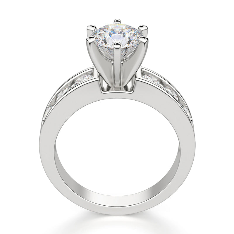 2Ct Moissanite Round Cut Channel Set Engagement Ring-Sterling Silver-lornajewelry