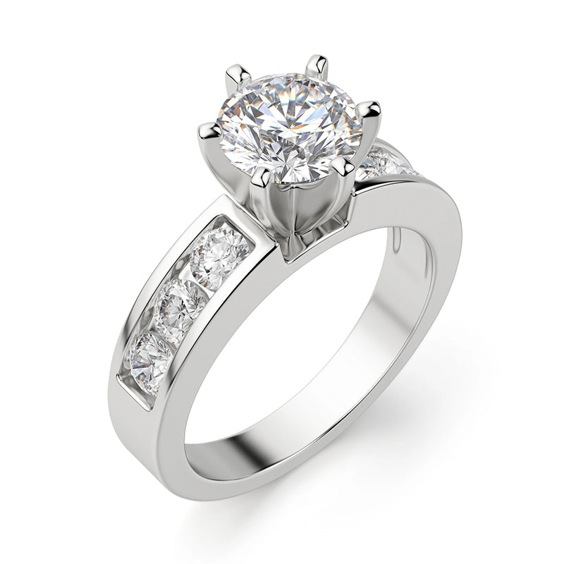 2Ct Moissanite Round Cut Channel Set Engagement Ring-Sterling Silver-lornajewelry