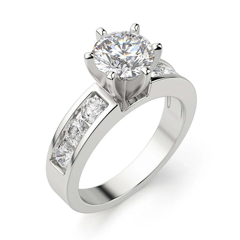 2Ct Moissanite Round Cut Channel Set Engagement Ring-Sterling Silver-lornajewelry