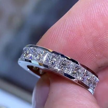 Classic Princess Cut Wedding Band in Sterling Silver