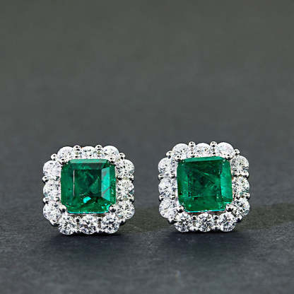 4.0 Carat Halo Princess Cut Emerald Green Women's Stud Earrings In Sterling Silver-Sterling Silver-lornajewelry