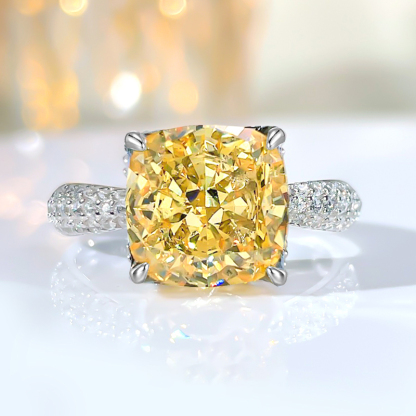 3.5Ct Yellow Cushion Cut Pave Setting Ring-Sterling Silver-lornajewelry