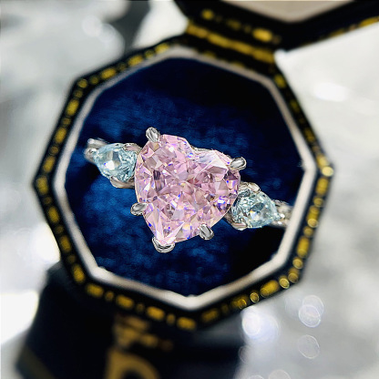 2.5Ct Pink Heart Cut Three-Stone Ring-Sterling Silver-lornajewelry