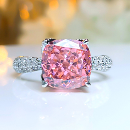 3.5Ct Padparadscha Cushion Cut Pave Setting Ring-Sterling Silver-lornajewelry
