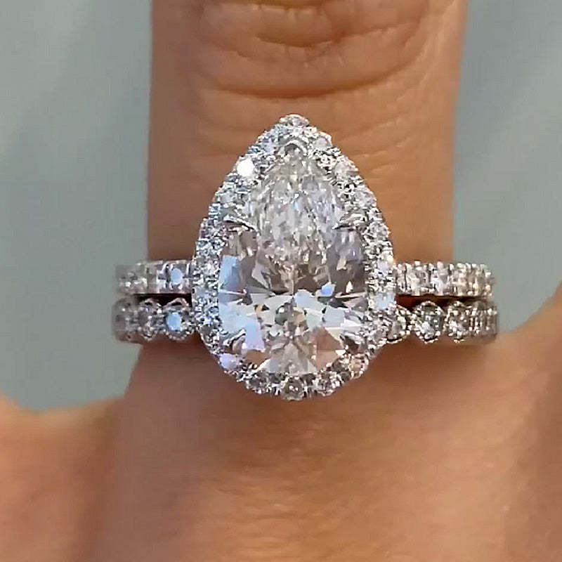 Classic 2.2 Carat  Pear Cut Halo Women's Wedding Set-Sterling Silver-lornajewelry