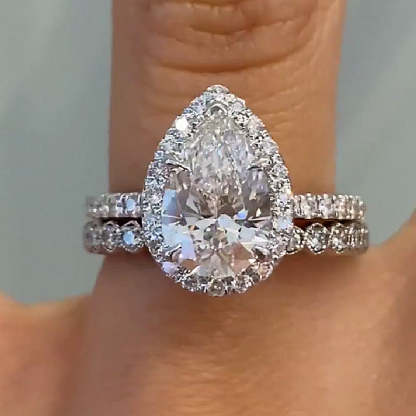 Classic 2.2 Carat  Pear Cut Halo Women's Wedding Set-Sterling Silver-lornajewelry