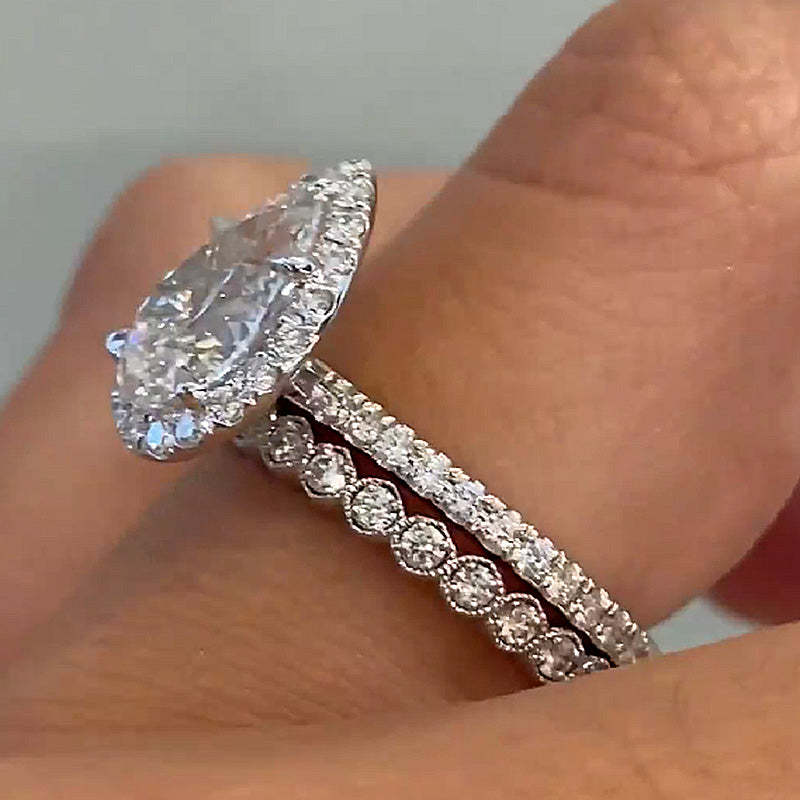Classic 2.2 Carat  Pear Cut Halo Women's Wedding Set-Sterling Silver-lornajewelry
