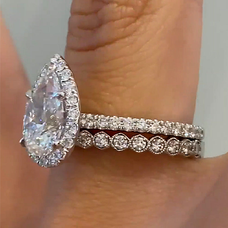 Classic 2.2 Carat  Pear Cut Halo Women's Wedding Set-Sterling Silver-lornajewelry