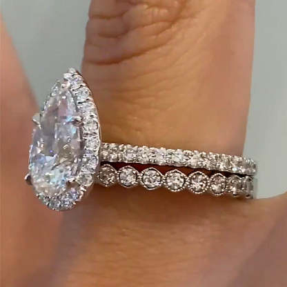 Classic 2.2 Carat  Pear Cut Halo Women's Wedding Set-Sterling Silver-lornajewelry