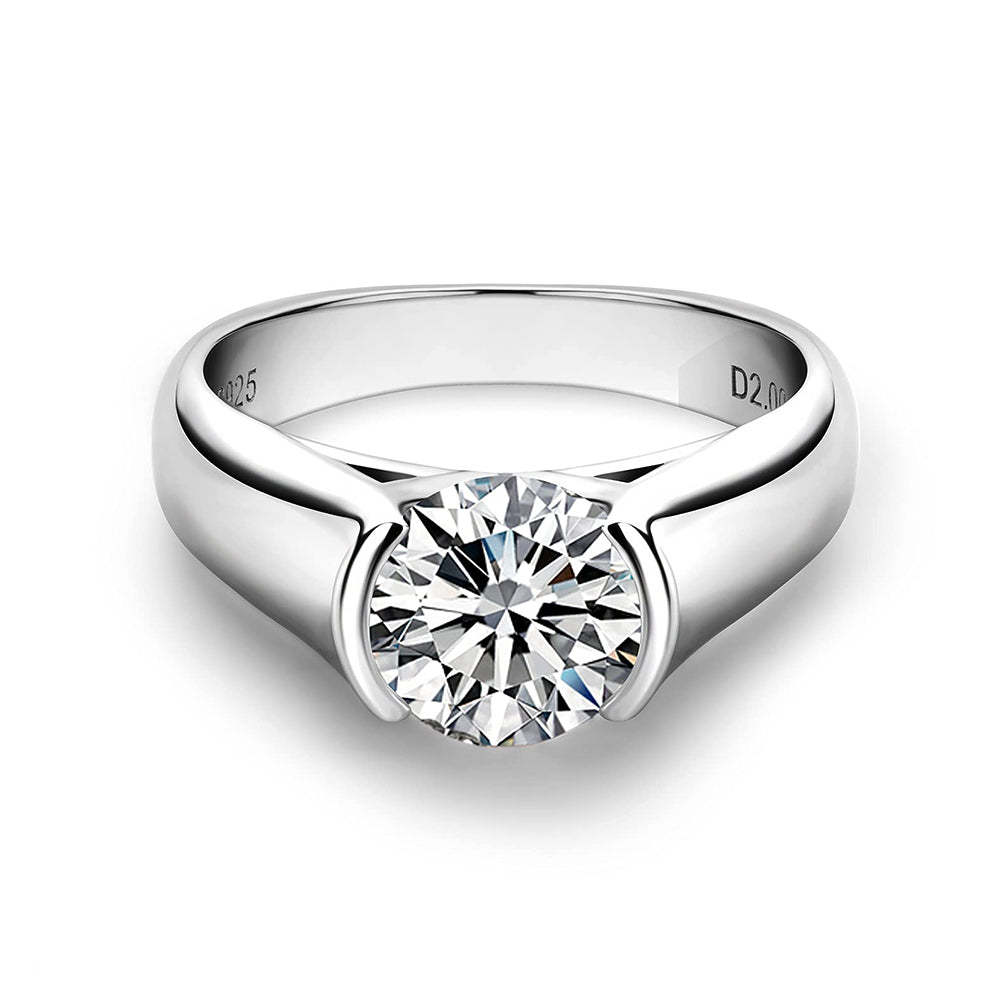 1Ct/2Ct/3Ct Moissanite Solitaire Half Bezel Set Sterling Silver Engagement Ring-Sterling Silver-lornajewelry
