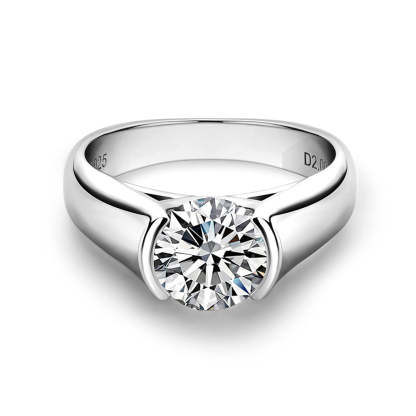 1Ct/2Ct/3Ct Moissanite Solitaire Half Bezel Set Sterling Silver Engagement Ring-Sterling Silver-lornajewelry