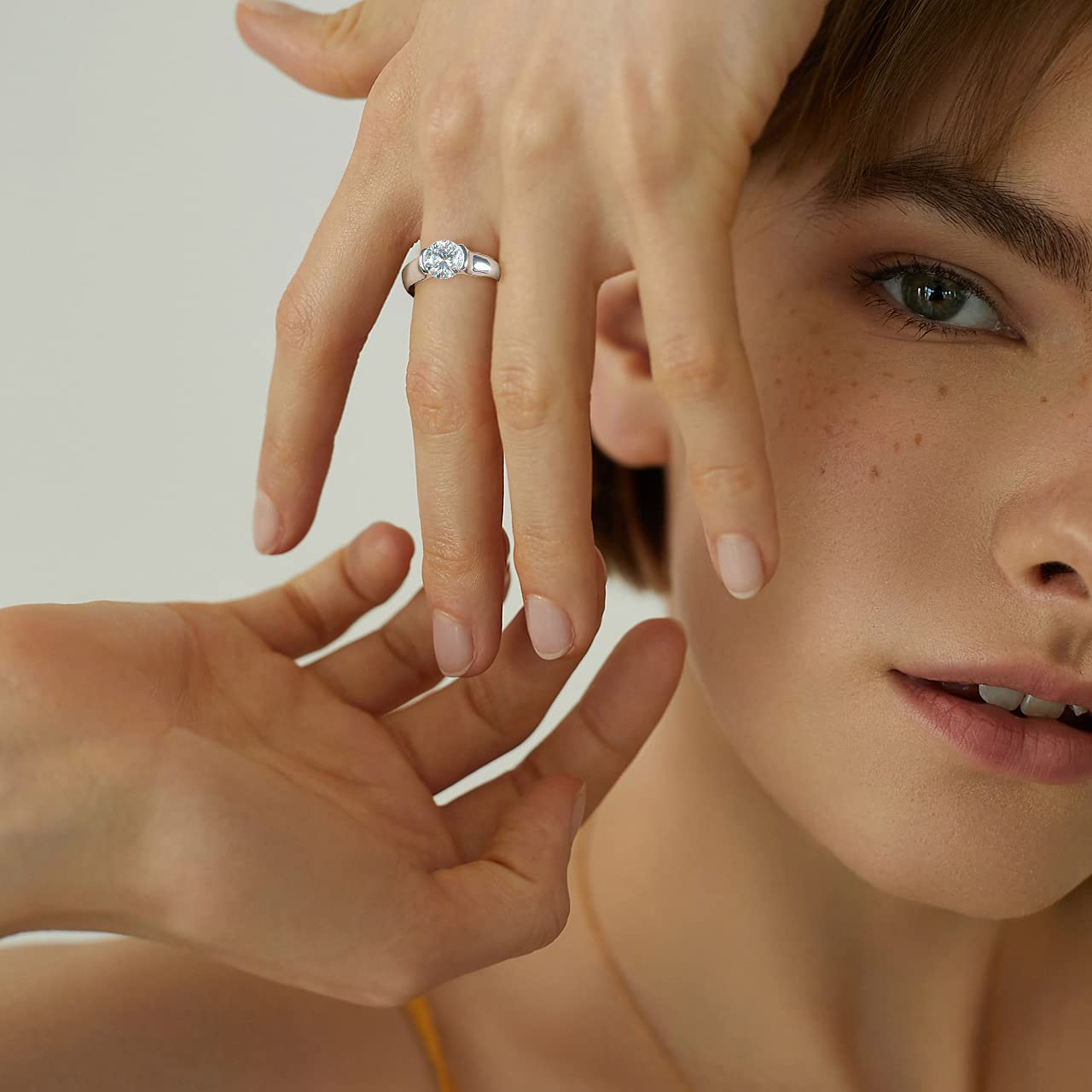 1Ct/2Ct/3Ct Moissanite Solitaire Half Bezel Set Sterling Silver Engagement Ring-Sterling Silver-lornajewelry