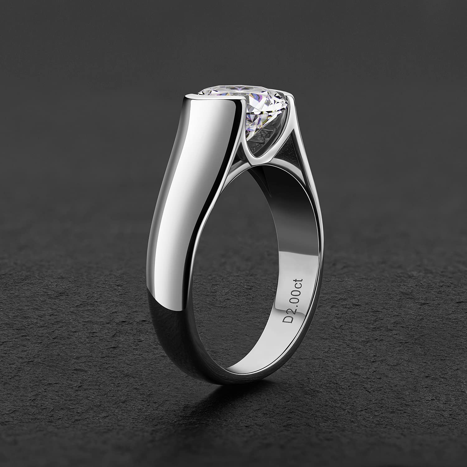 1Ct/2Ct/3Ct Moissanite Solitaire Half Bezel Set Sterling Silver Engagement Ring-Sterling Silver-lornajewelry