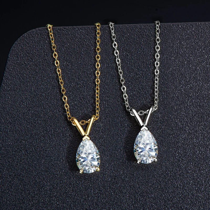 Moissanite Solitaire Pear-Cut Sterling Silver Necklace Pendant-Sterling Silver-lornajewelry