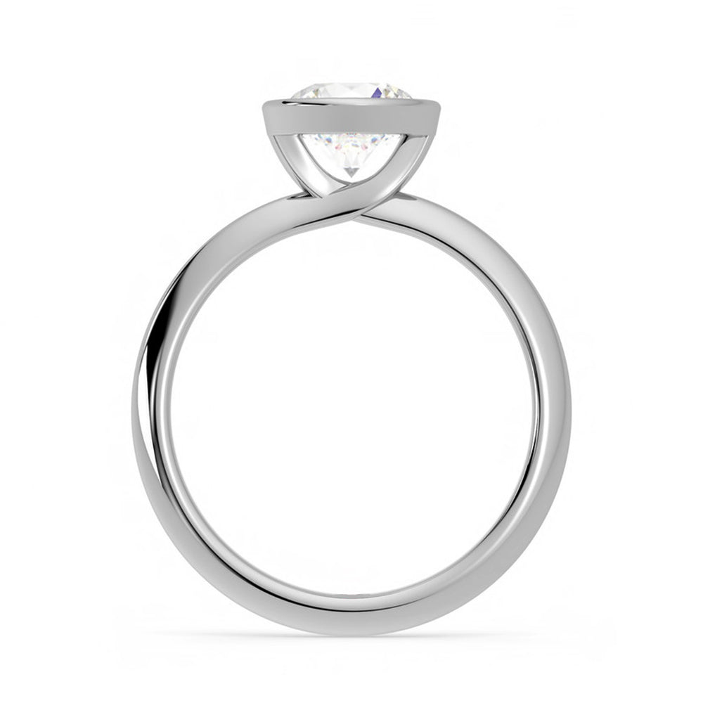 1Ct/2Ct Moissanite Solitaire Round Bezel Set Engagement Ring-Sterling Silver-lornajewelry