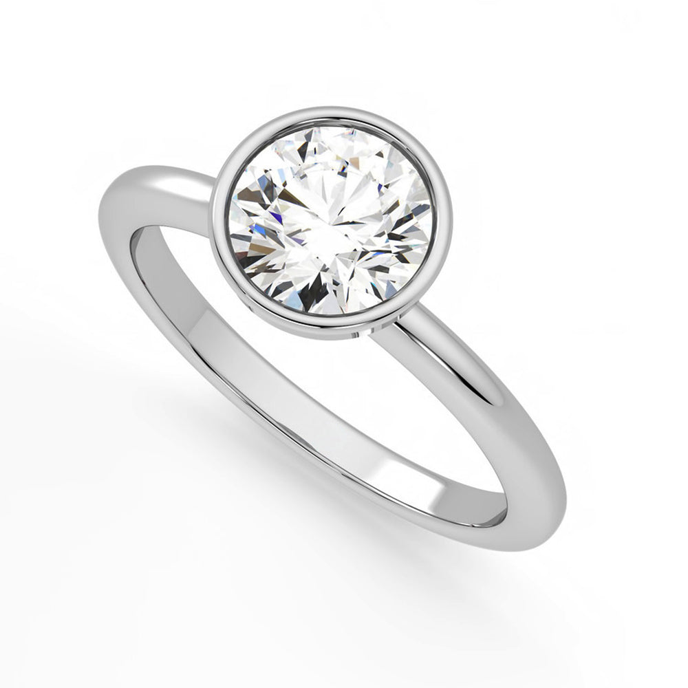 1Ct/2Ct Moissanite Solitaire Round Bezel Set Engagement Ring-Sterling Silver-lornajewelry