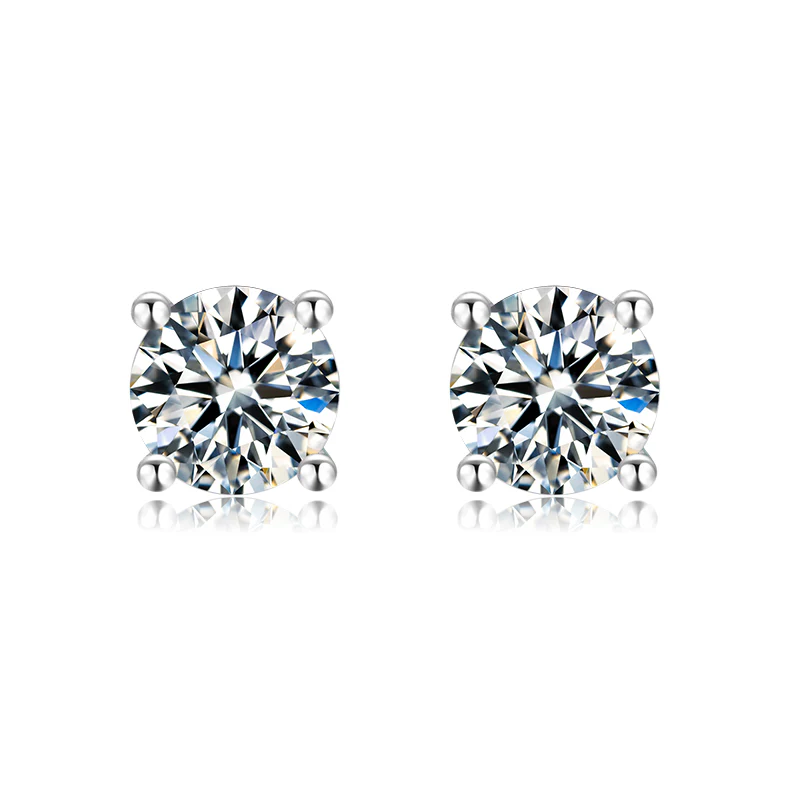 Moissanite Solitaire Round Four Prong Sterling Silver Stud Earrings-Sterling Silver-lornajewelry