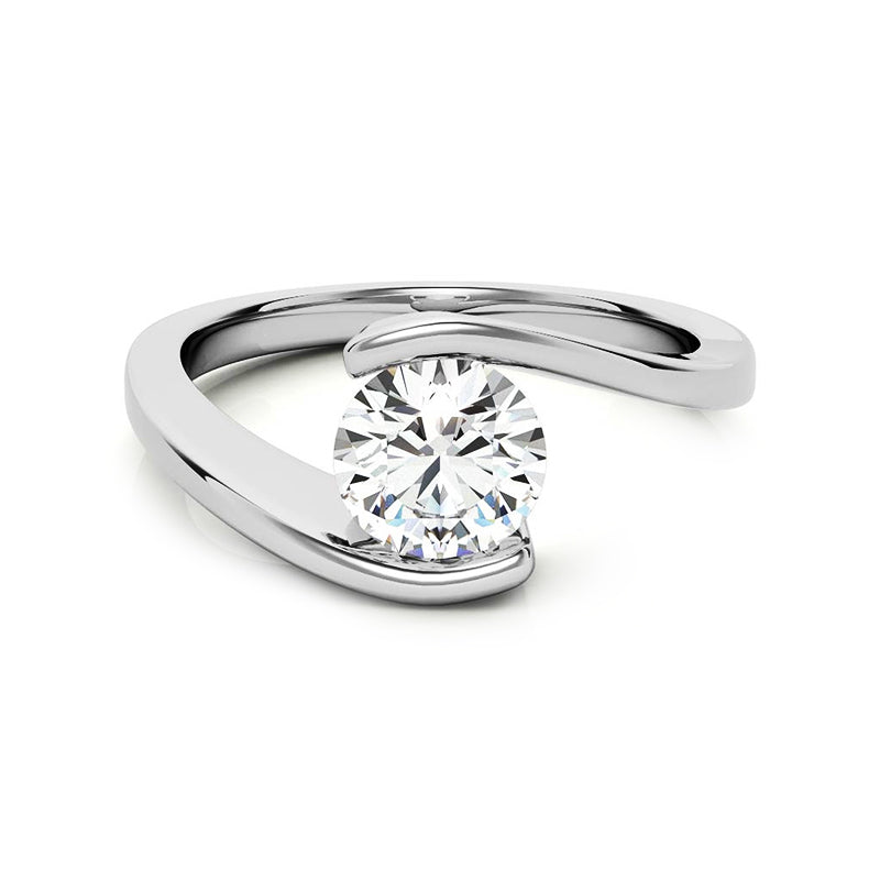 1Ct Moissanite Solitaire Tension Set Bypass Engagement Ring-Sterling Silver-lornajewelry