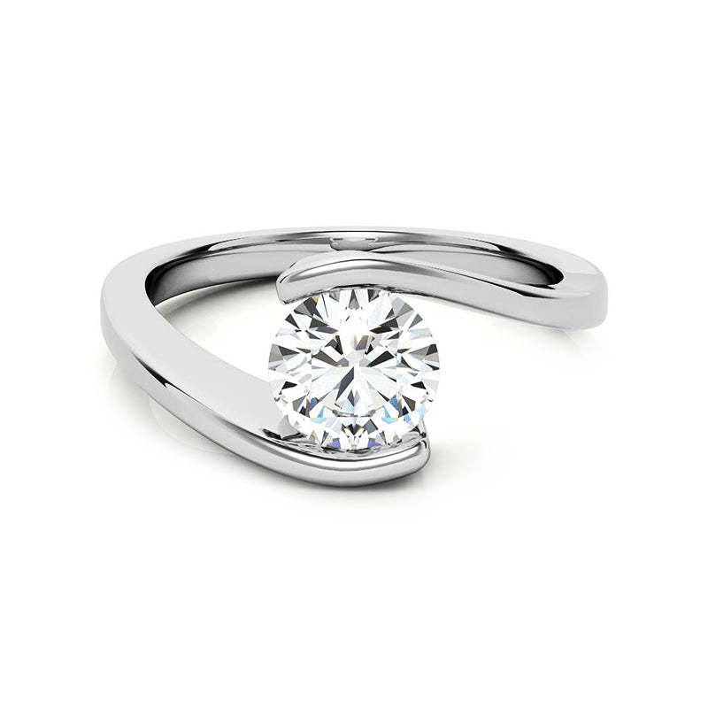 1Ct Moissanite Solitaire Tension Set Bypass Engagement Ring-Sterling Silver-lornajewelry