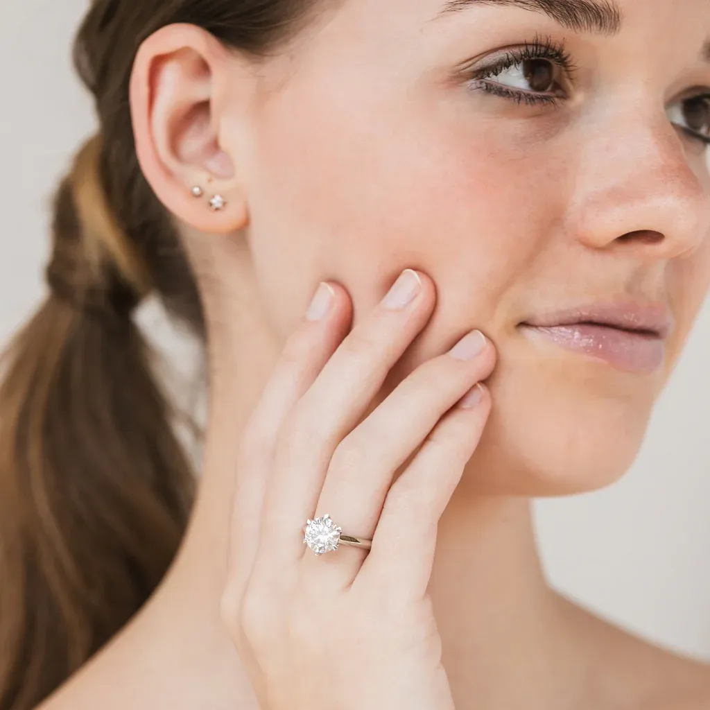 1Ct/2Ct/3Ct/5Ct Moissanite Classic Solitaire Six-Prong Sterling Silver Engagement Ring