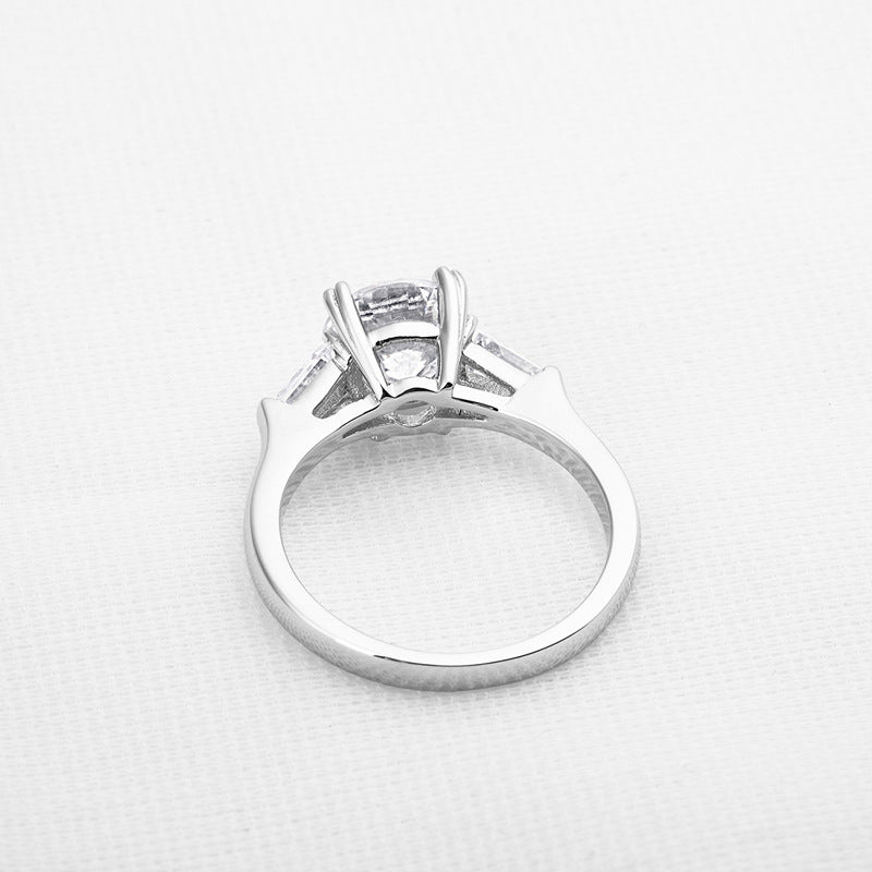 2Ct Moissanite Three Stone Round Tapered Baguette Engagement Ring-Sterling Silver-lornajewelry