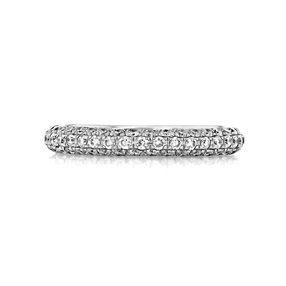 Moissanite Triple Pave Full Eternity Wedding Band Stackable Ring-Sterling Silver-lornajewelry