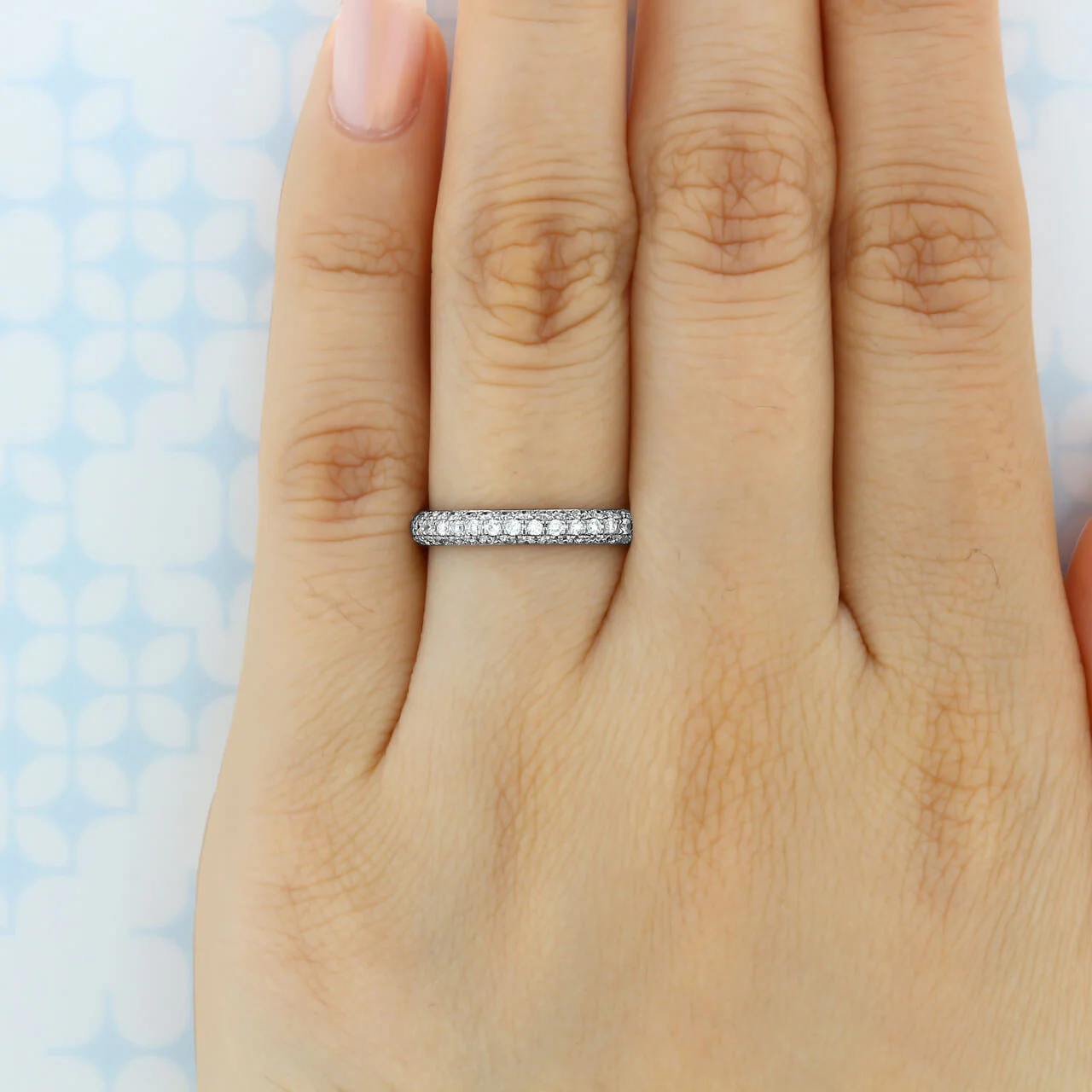 Moissanite Triple Pave Full Eternity Wedding Band Stackable Ring-Sterling Silver-lornajewelry