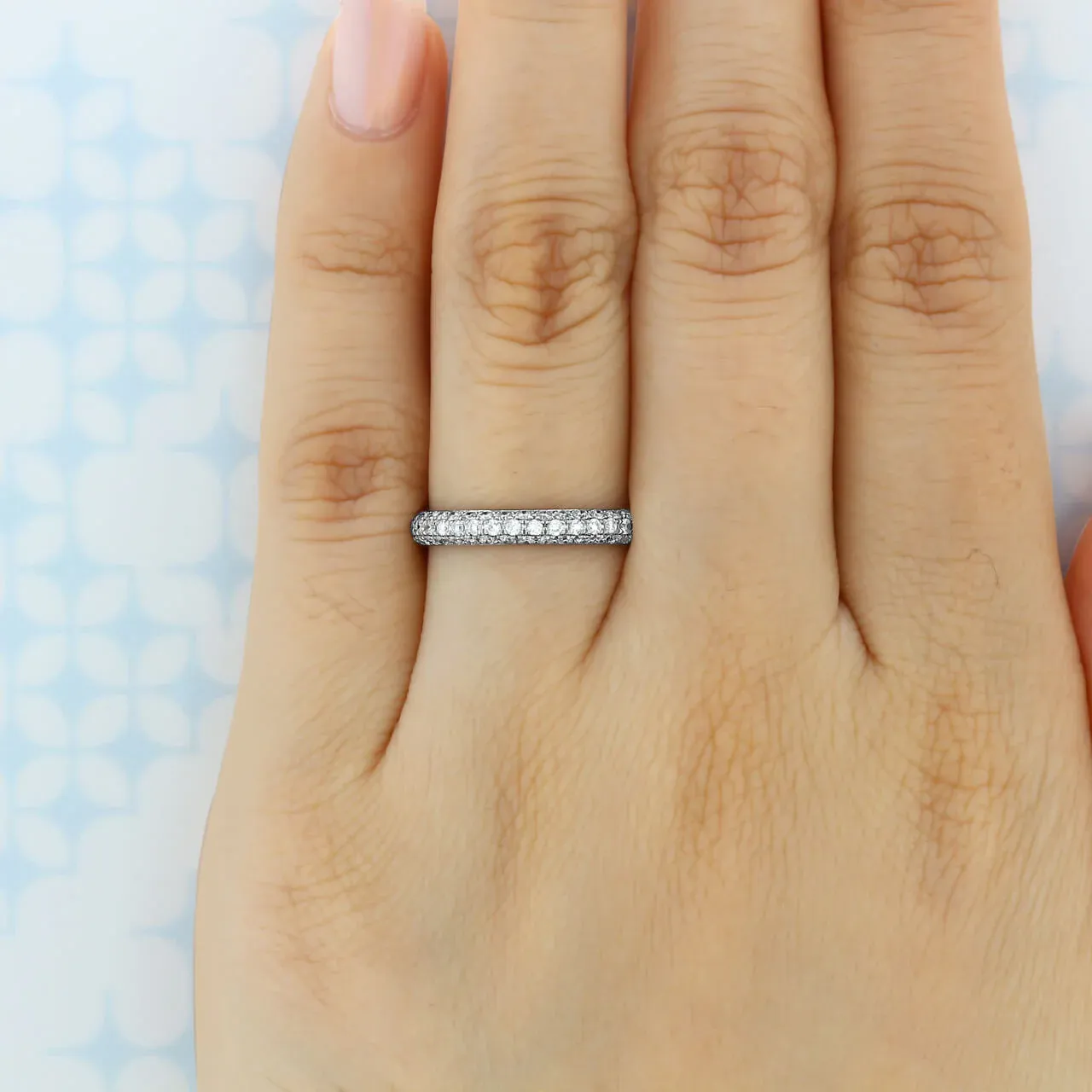 Moissanite Triple Pave Full Eternity Wedding Band Stackable Ring-Sterling Silver-lornajewelry
