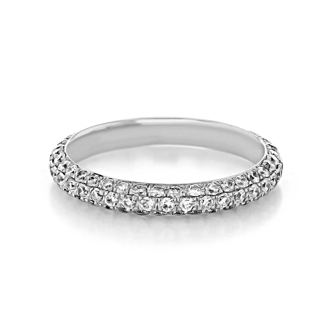 Moissanite Triple Pave Full Eternity Wedding Band Stackable Ring-Sterling Silver-lornajewelry