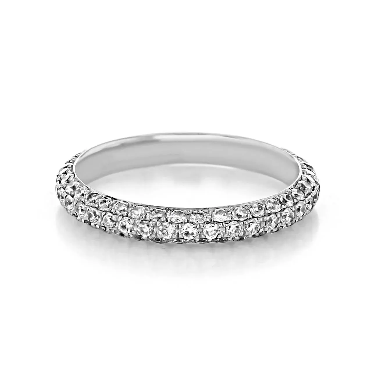 Moissanite Triple Pave Full Eternity Wedding Band Stackable Ring-Sterling Silver-lornajewelry