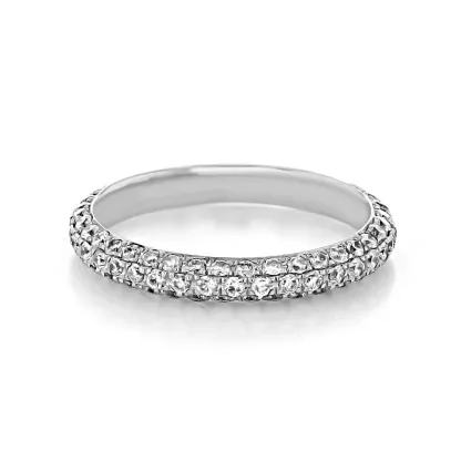 Moissanite Triple Pave Full Eternity Wedding Band Stackable Ring-Sterling Silver-lornajewelry