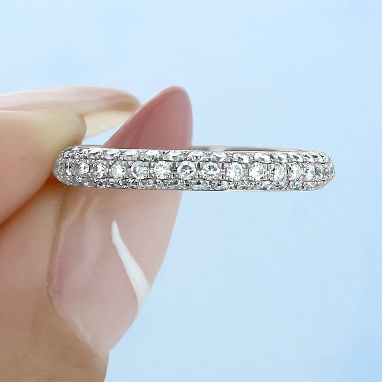 Moissanite Triple Pave Full Eternity Wedding Band Stackable Ring-Sterling Silver-lornajewelry