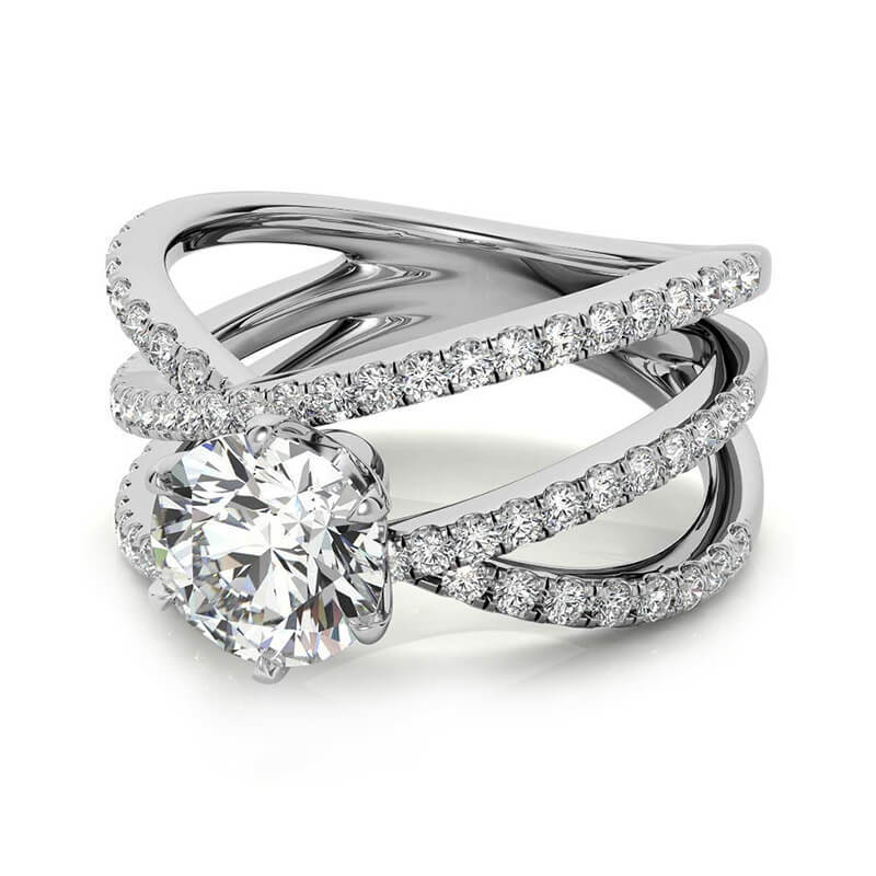 1Ct Moissanite Triple Row Criss-Cross Pave Engagement Ring-Sterling Silver-lornajewelry