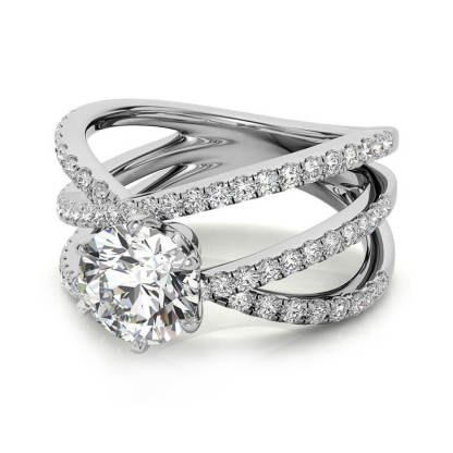1Ct Moissanite Triple Row Criss-Cross Pave Engagement Ring-Sterling Silver-lornajewelry
