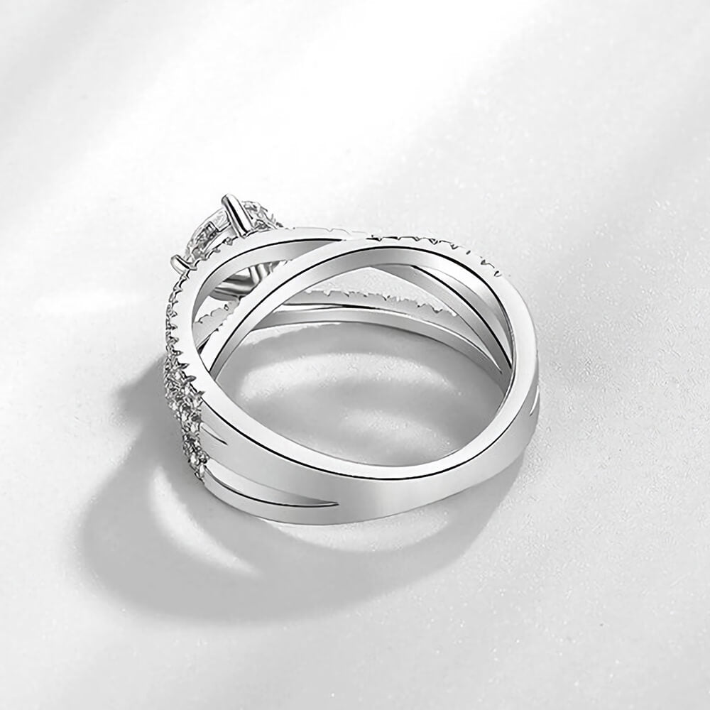 1Ct Moissanite Triple Row Criss-Cross Pave Engagement Ring-Sterling Silver-lornajewelry