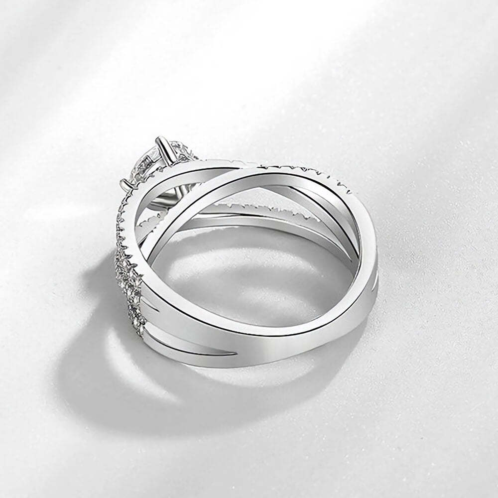 1Ct Moissanite Triple Row Criss-Cross Pave Engagement Ring-Sterling Silver-lornajewelry