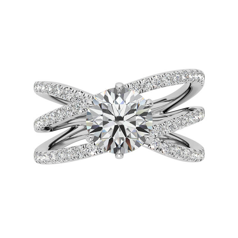 1Ct Moissanite Triple Row Criss-Cross Pave Engagement Ring-Sterling Silver-lornajewelry