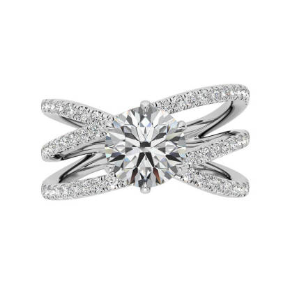 1Ct Moissanite Triple Row Criss-Cross Pave Engagement Ring-Sterling Silver-lornajewelry
