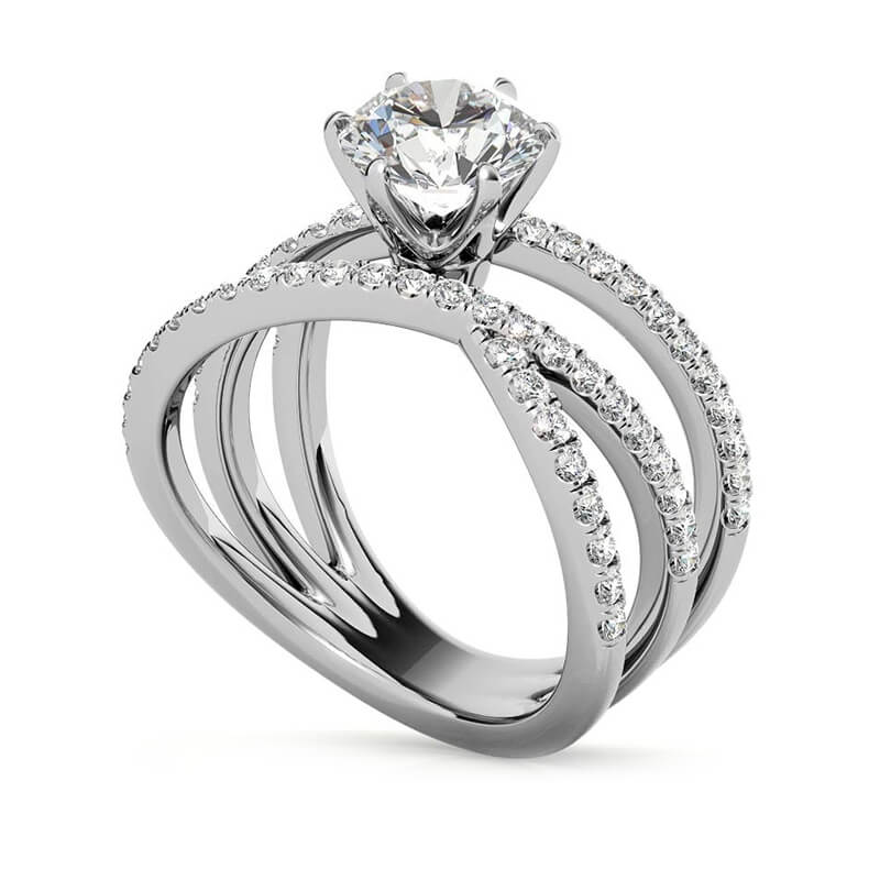 1Ct Moissanite Triple Row Criss-Cross Pave Engagement Ring-Sterling Silver-lornajewelry