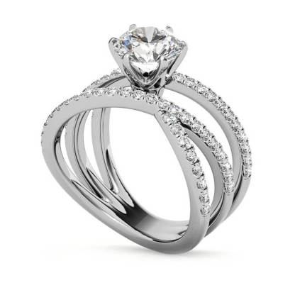 1Ct Moissanite Triple Row Criss-Cross Pave Engagement Ring-Sterling Silver-lornajewelry