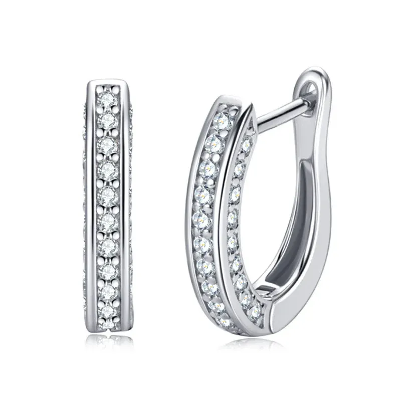 Moissanite Triple Row Hoop Channel Set Earrings In Sterling Silver-Sterling Silver-lornajewelry