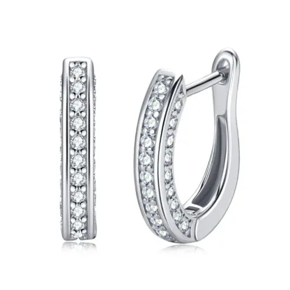 Moissanite Triple Row Hoop Channel Set Earrings In Sterling Silver-Sterling Silver-lornajewelry