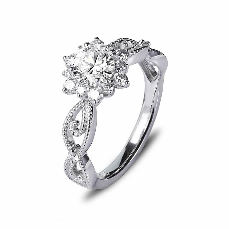 1Ct Moissanite Vintage Round Twisted Vine Engagement Ring-Sterling Silver-lornajewelry