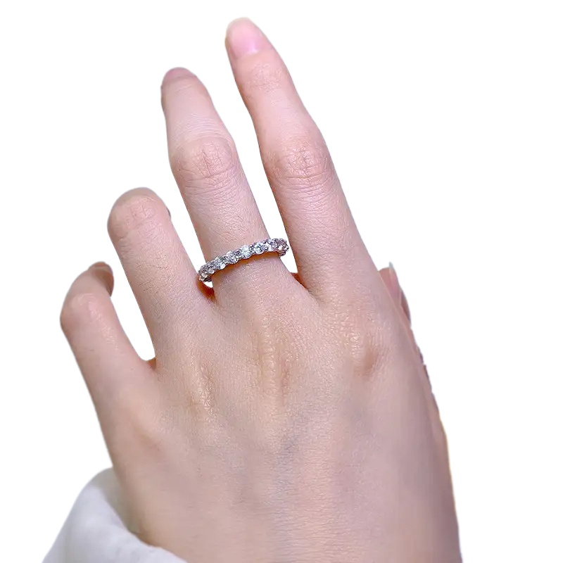 Classic Round Cut Full Eternity Wedding Band In Sterling Silver