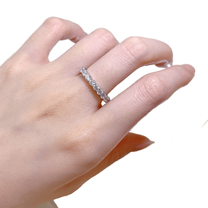 Classic Round Cut Full Eternity Wedding Band In Sterling Silver