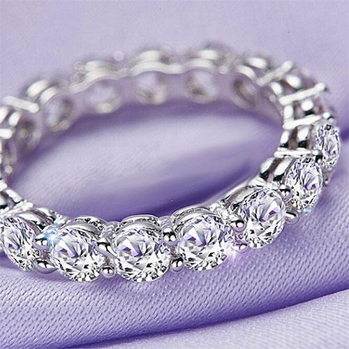 Gorgeous Eternity Emerald & Round & Oval Cut Wedding Band Set In Sterling Silver-Sterling Silver-lornajewelry