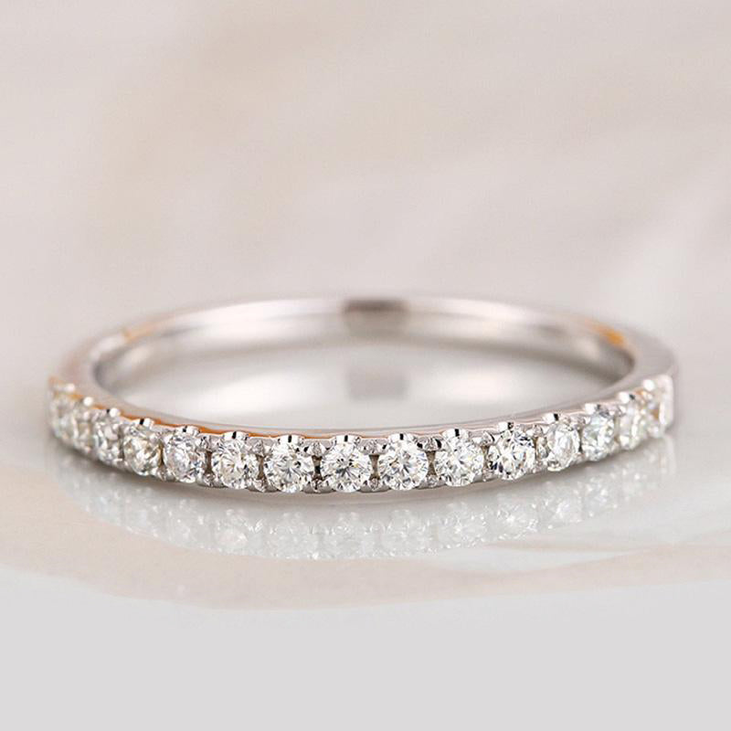 Sterling Silver Classic Half Eternity Thin Women's Wedding Band-Sterling Silver-lornajewelry